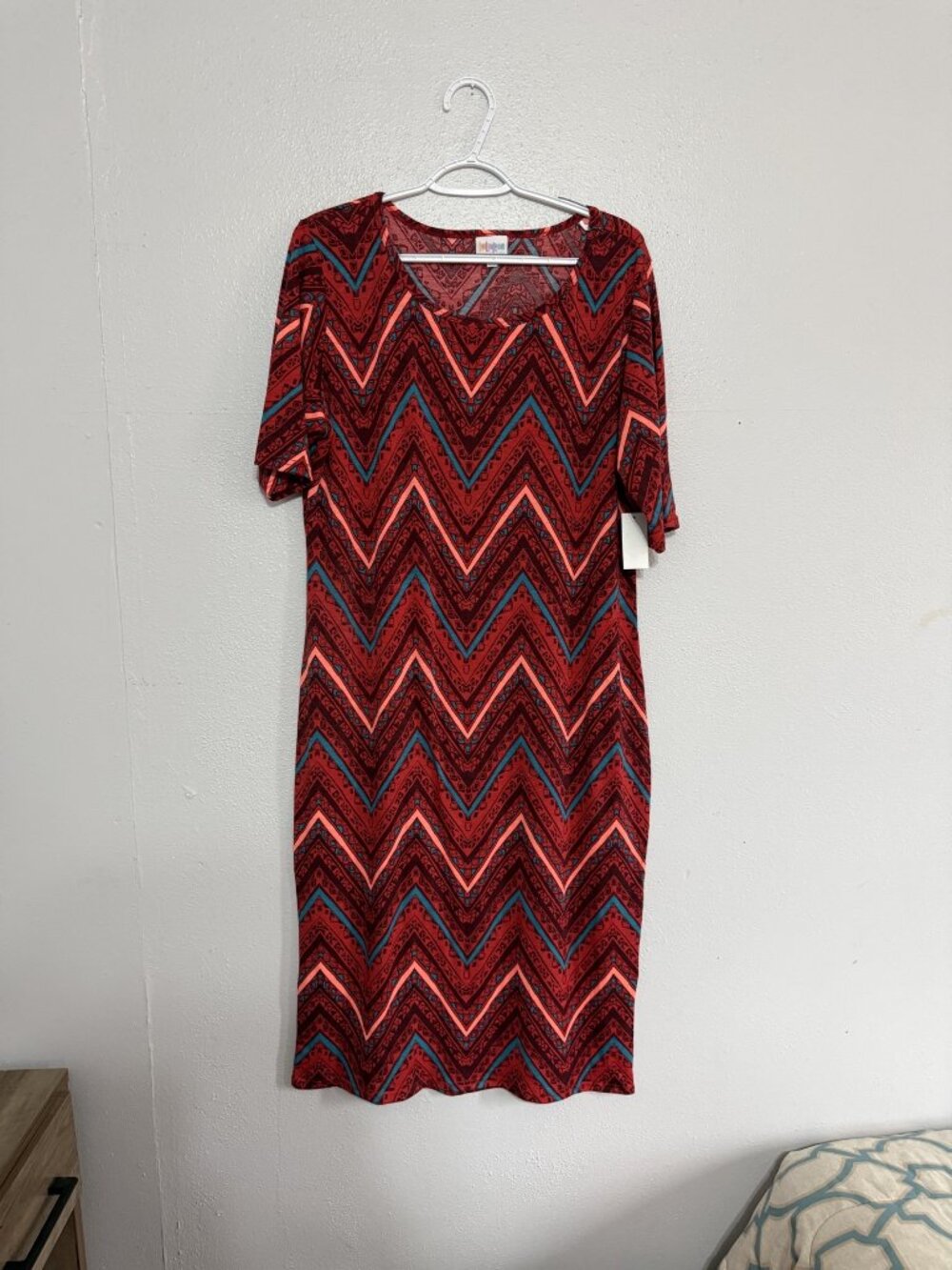 NWT LuLaRoe Julia Red Coral Tribal Chevron Dress 2XL ❤️